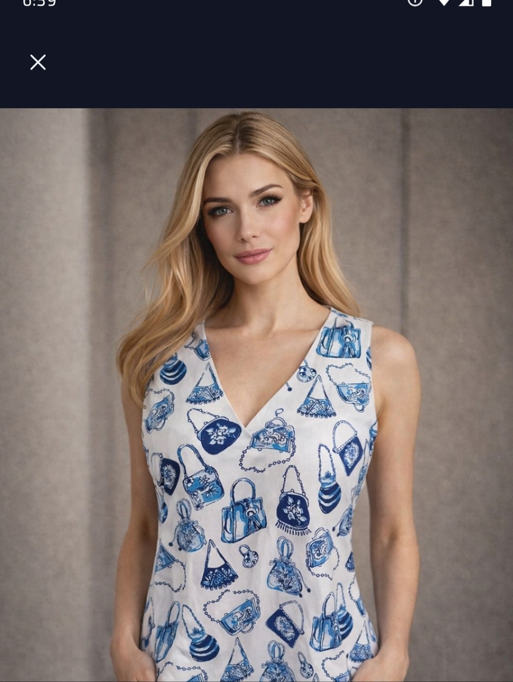 Tabi Dress Size S Sleeveless V Neck Purses Print Scallop Trim Pockets Lined